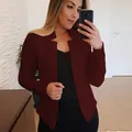 Chaqueta blazer elegante de manga larga color vino para mujer, diseño frontal abierto - S / Tops / Burdeos