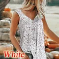 Débardeur d'été sans manches à col en V pour femme avec imprimé floral blanc élégant - S / Hauts / Blanc