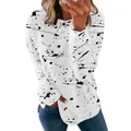 Detail view of the artistic black ink-splatter pattern on a white long-sleeve T-shirt. - 3XL / Tops / Graffiti White