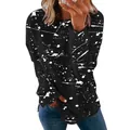 Casual black long-sleeved T-shirt for women with white splash graffiti print details - 3XL / Tops / Graffiti Black