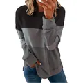 Vista detallada de una camiseta de manga larga para mujer con diseño de bloques de color - 3XL / Tops / Negro y Gris Oscuro
