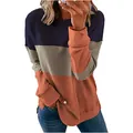 Camiseta de manga larga con bloques de color para mujer, sudadera casual holgada - 3XL / Tops / Azul Marino y Naranja