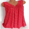 Elegante mouwloze zomerse damestop met V-hals en levendige rode bloemenprint design - S / Tops / Rood