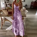 Summer vacation floral slip maxi dress in purple with large white flower print - 3XL / Top And Bottom / Purple