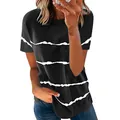 Detailansicht eines lockeren schwarzen Damen-T-Shirts mit weißen Batik-Streifen - S / Oberteile / Schwarz