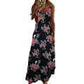 Western style vacation floral print maxi dress for women with V-neck and thin straps - S / Top And Bottom / Black with Red Floral