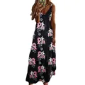 Elegantes langes Trägerkleid mit Blumenmuster für den Sommerurlaub und Strandmode - S / Oberteil Und Unterteil / Schwarzes Blumencluster