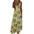 Ärmelloses Maxi-Sommerkleid mit Sonnenblumenmuster und V-Ausschnitt für den Strandurlaub - S / Unterteile / Gelb