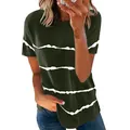 Detailansicht des olivgrünen Damen-T-Shirts mit weißen Batik-Wellenstreifen für Freizeit - 3XL / Oberteile / Armeegrün