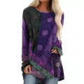 Maglietta vintage da donna patchwork etnico a maniche lunghe in toni viola e verde - 3XL / Top / Viola