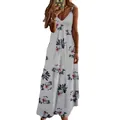 Elegantes weißes ärmelloses Maxikleid mit blauem Blumendruck für den Sommerurlaub - S / Unterteile / Weiße Blume