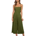 Olive green cotton linen sleeveless wide-leg jumpsuit for women with spaghetti straps - S / Top And Bottom / Green