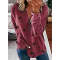 Detail of star print sweatshirt with ring zipper puller and casual fit in burgundy - S / Tops / Burgundy