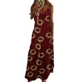 Bohemian summer burgundy sleeveless maxi dress featuring a vibrant sunflower floral print - S / Bottoms / Sunflower
