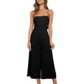 Full length detail view of black spaghetti strap jumpsuit in cotton linen fabric - S / Top And Bottom / Black