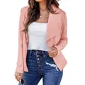 Close-up of women's casual pink open-front blazer jacket featuring a lapel collar design - S / Tops / Pink