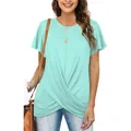 Close-up detail of mint green crew neck T-shirt featuring a unique front twist knot - Mint Green