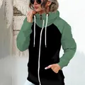 Detailed close-up view of women's raglan sleeve fleece hoodie featuring high funnel neck - 3XL / Tops / Sea Green