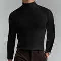Detail view showing the slim fit of a black turtleneck long sleeve T-shirt for men - 3XL / Tops / Black