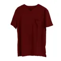 Maglietta da uomo bordeaux con scollo a V e taschino sul petto, tinta unita casual - 3XL / Top / Con Tasche / Borgogna