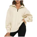 Women's oversized beige half-zip sweatshirt with long sleeves for casual autumn wear - S / Tops / Apricot