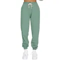 Full-length view of sage green fleece-lined joggers with elastic waist and cuffs - S / Bottoms / Lake Green