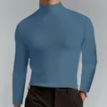 T-shirt da uomo a manica lunga con collo alto vestibilità slim maglia base a tinta unita - Blu jeans