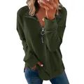 Detailansicht eines dunkelgrünen Damen-Sweatshirts mit Viertelreißverschluss und Ring - Grün