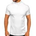 T-shirt da uomo bianca a lupetto, vestibilità slim in morbido cotone, maglia base - Taglia S / Top (Manica Corta) / Bianco