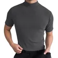 Dettaglio della maglietta da uomo slim fit con lupetto a maniche corte grigio scuro - Taglia S / Top / Grigio