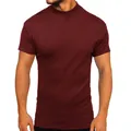 T-shirt da uomo a collo alto a maniche corte in colore rosso bordeaux molto elegante - Taglia S / Top (Manica Corta) / Borgogna