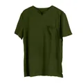 T-shirt da uomo casual verde oliva a maniche corte con scollo a V e taschino sul petto - 3XL / Top / Con Tasche / Verde militare