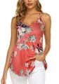Detalle de camiseta de tirantes doble con cuello en V y vibrante estampado floral coral - Estampado Rosa
