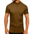 Comoda t-shirt da uomo marrone a tinta unita con collo a lupetto e maniche corte in cotone - Taglia S / Top (Manica Corta) / Caffè