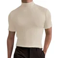 Vista dettagliata di una maglietta da uomo a collo alto dal taglio aderente in beige - Taglia S / Top / Albicocca