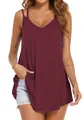 Detail view of stylish wine red V-neck tank top with unique double spaghetti straps. - S / Tops / Burgundy