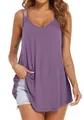 Close-up of purple V-neck tank top with double shoulder straps for summer wear - S / Tops / Purple
