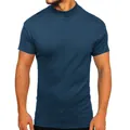 T-shirt da uomo slim fit con collo a lupetto a maniche corte in cotone blu petrolio - Taglia S / Top (Manica Corta) / Blu