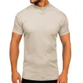 T-shirt da uomo a maniche corte con collo a lupetto in cotone beige vestibilità slim - Taglia S / Top (Manica Corta) / Albicocca