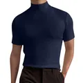 T-shirt uomo blu navy a maniche corte con lupetto vestibilità slim per abbigliamento casual - Blu Notte