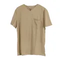 Maglietta a maniche corte da uomo con scollo a V e taschino sul petto color kaki. - 3XL / Top / Con Tasche / Kaki