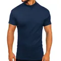 T-shirt da uomo blu scuro slim fit con collo a lupetto e maniche corte di qualità - Taglia S / Top / Blu Navy (Manica Corta)