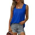 Detailed view of the royal blue pleated square neck sleeveless tank top for fashion women - Blue