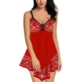 Detail view of red bandana print sleeveless dress with irregular hem and lace straps - S / Top And Bottom / Red