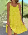Robe camisole jaune vif à fleurs grande taille avec un ourlet fluide idéal pour l'été - S / Bas / Jaune