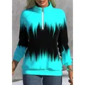 Detalle del estampado degradado de llamas cian y negro en sudadera de manga larga con media cremallera - 3XL / Tops / Azul Negro