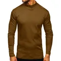 T-shirt da uomo marrone a maniche lunghe con collo a lupetto slim fit maglia termica base - Taglia S / Top / Cachi Scuro (Manica Lunga)