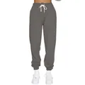 Detailansicht einer grauen Fleece-Jogginghose mit Kordelzug und elastischen Bündchen - Dunkelgrau