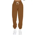 Bequeme braune Fleece-Jogginghose für Damen mit Kordelzug und elastischen Bündchen - Dunkelbraun