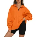 Felpa oversize arancione acceso con mezza zip, tasca frontale e collo alto da donna - 3XL / Top / Arancione